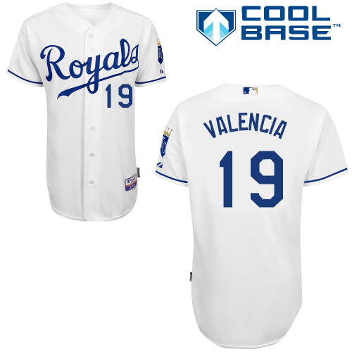 Danny Valencia #19 MLB Jersey-Kansas City Royals Men's Authentic Home White Cool Base Baseball Jersey